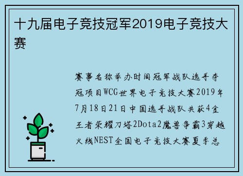 十九届电子竞技冠军2019电子竞技大赛